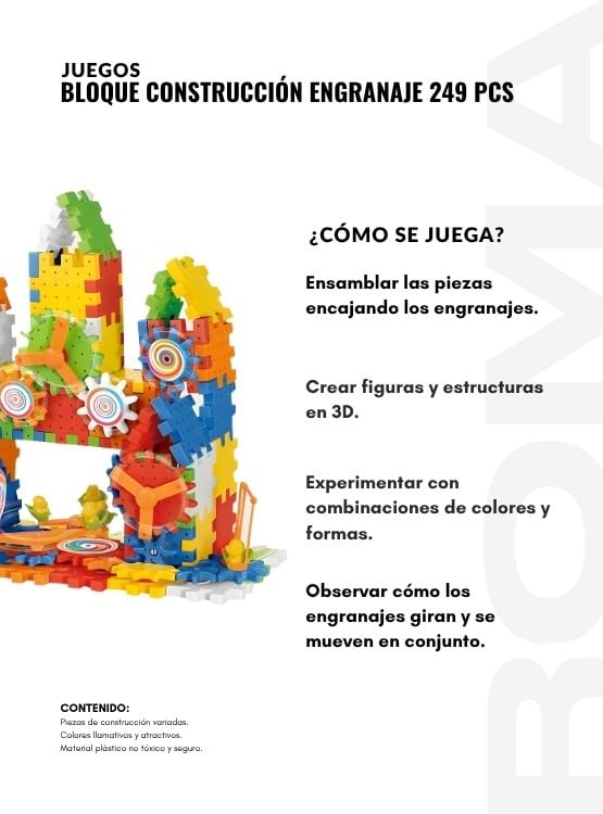 BLOQUE CONSTRUCCIÓN ENGRANAJE 249 PIEZAS JUEGO DIDÁCTICO - 3