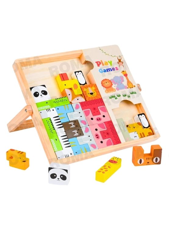 BLOQUES DE ANIMALES ENCAJABLES MADERA - JUEGO DIDÁTICO - 1