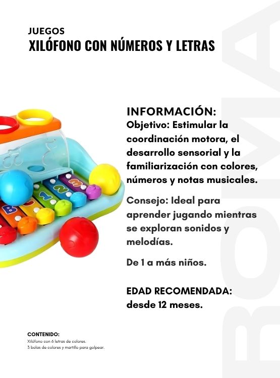 XILÓFONO CON NÚMEROS Y LETRAS HOLA - JUEGO DIDÁTICO - 2