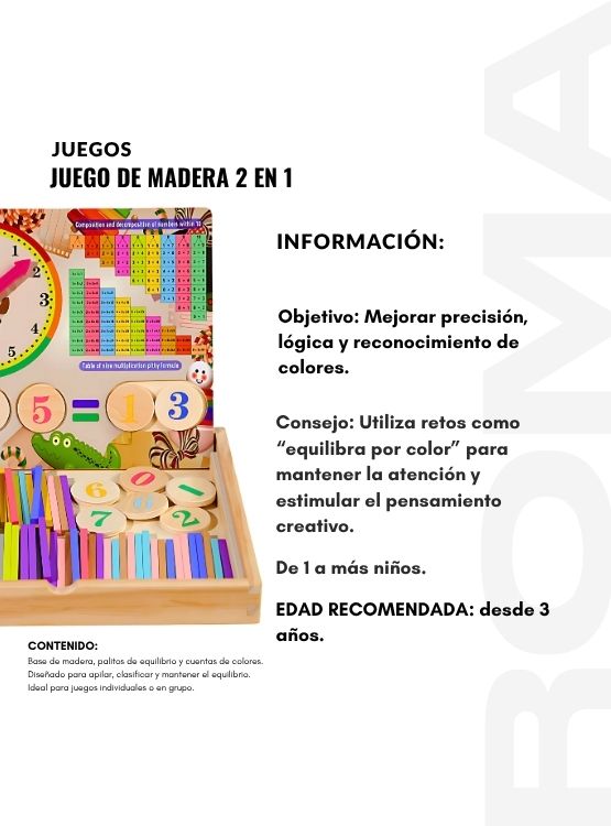 JUEGO DE MADERA 2 EN 1 EQUILIBRIO Y CUENTAS- JUEGO DIDÁTICO - 2