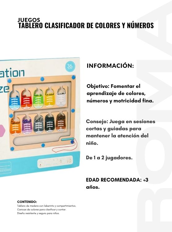 TABLERO CLASIFICADOR DE COLORES Y NÚMEROS - 2