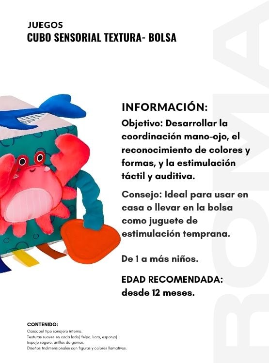 CUBO SENSORIAL DE TEXTURAS - JUEGO DIDÁTICO - 2