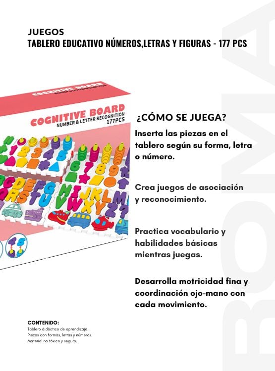 TABLERO EDUCATIVO NÚMEROS, LETRAS Y FIGURAS 177 PIEZAS - 3