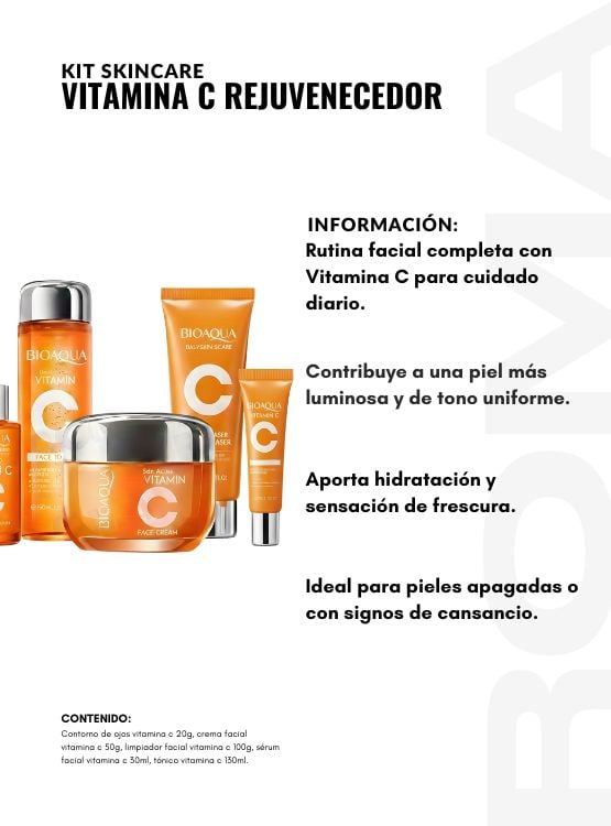 KIT SKINCARE VITAMINA C REJUVENECEDOR 5 PZS BIOAQUA - 2