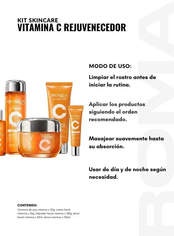 KIT SKINCARE VITAMINA C REJUVENECEDOR 5 PZS BIOAQUA - 3