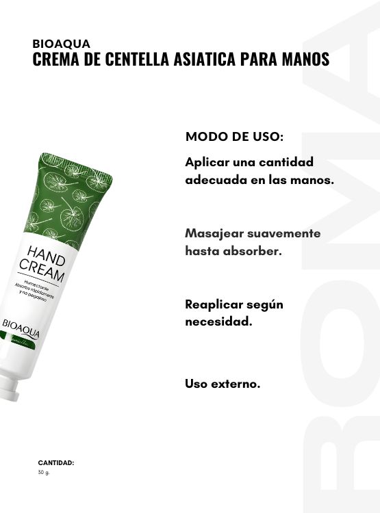 CREMA DE CENTELLA ASIATICA PARA MANOS 30G BIOAQUA - 3