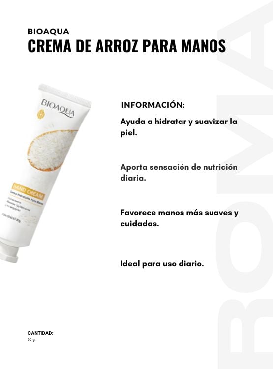 CREMA DE ARROZ PARA MANOS 30G BIOAQUA - 2