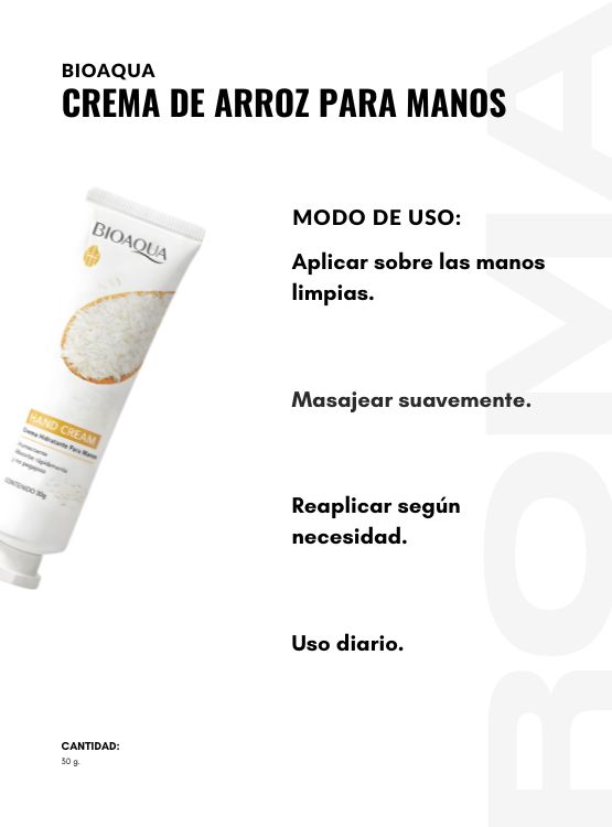 CREMA DE ARROZ PARA MANOS 30G BIOAQUA - 3