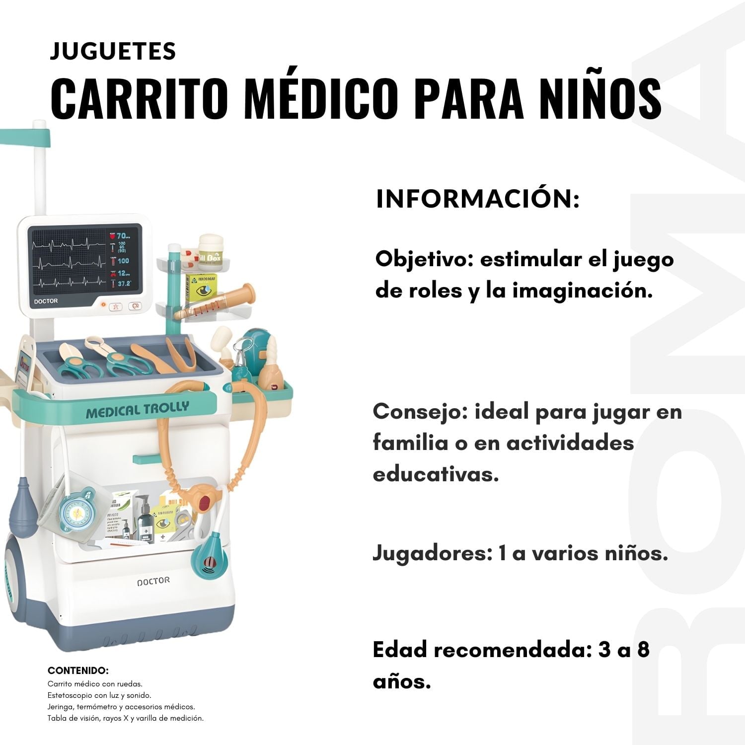 JUGUETE CARRITO MÉDICO PARA NIÑOS - 2