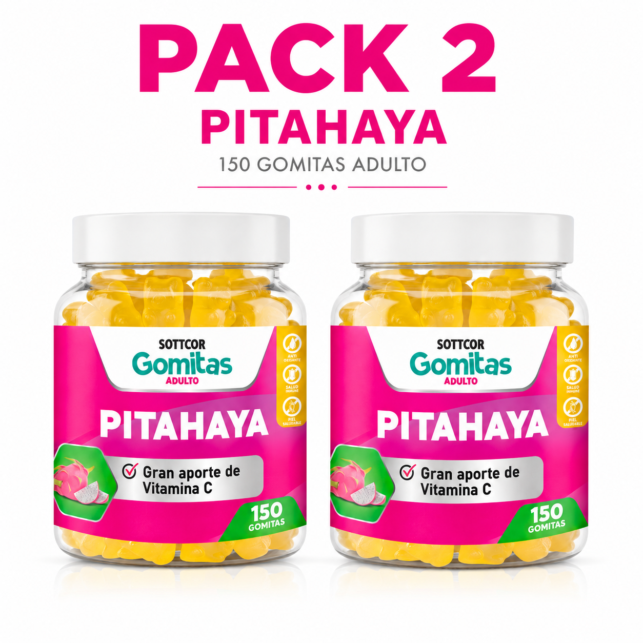 PACK 2 GOMITAS PITAHAYA PARA ADULTOS SOTTCOR LABS 150 UNIDADES - 1