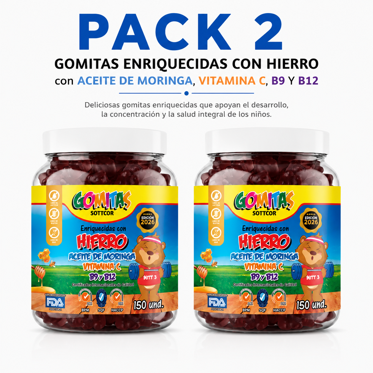 PACK 2 GOMITAS HIERRO PARA NIÑOS SOTTCOR LABS 150 UNIDADES - 1