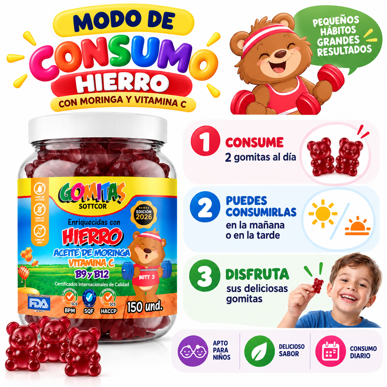 PACK 2 GOMITAS HIERRO PARA NIÑOS SOTTCOR LABS 300 UNIDADES - 4