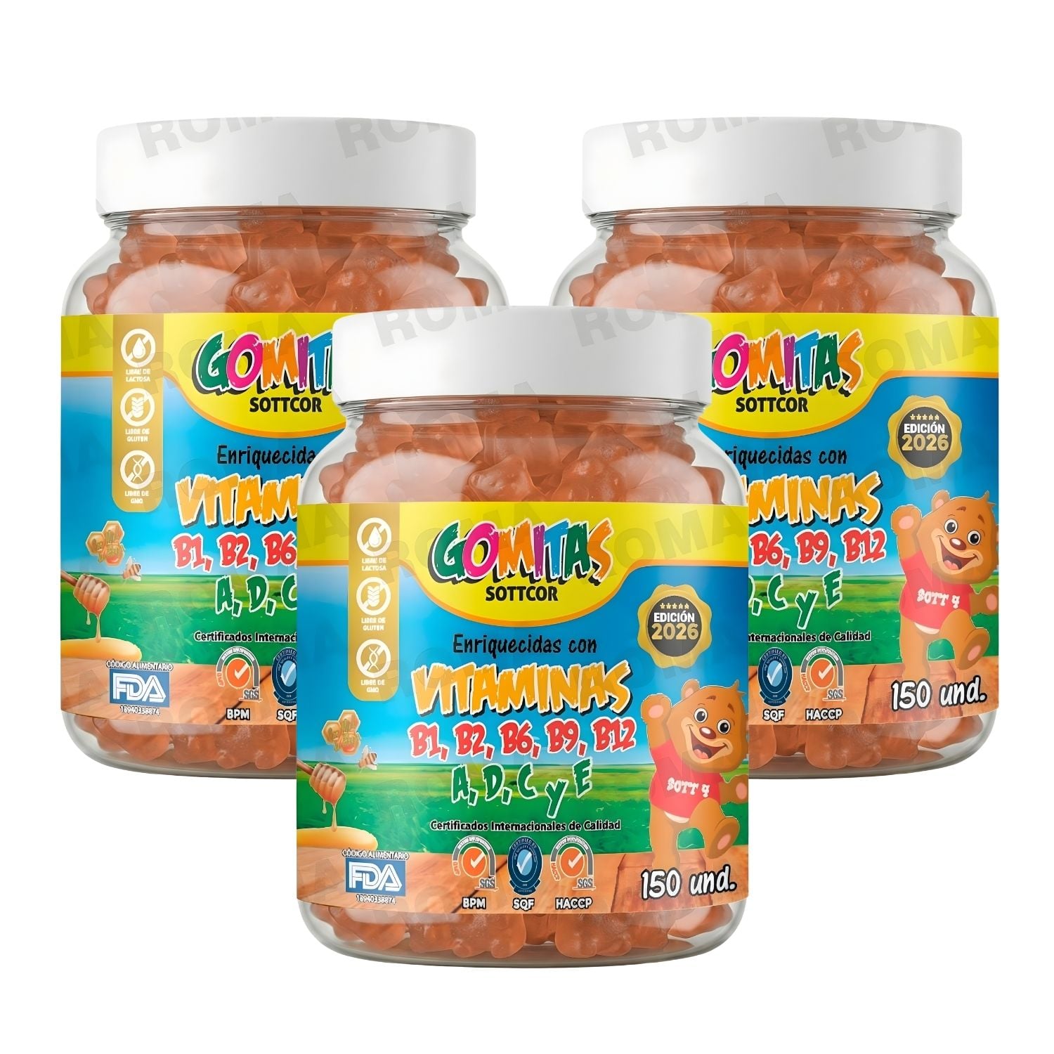 PACK 3 GOMITAS VITAMINAS PARA NIÑOS SOTTCOR LABS 150 UNIDADES - 1