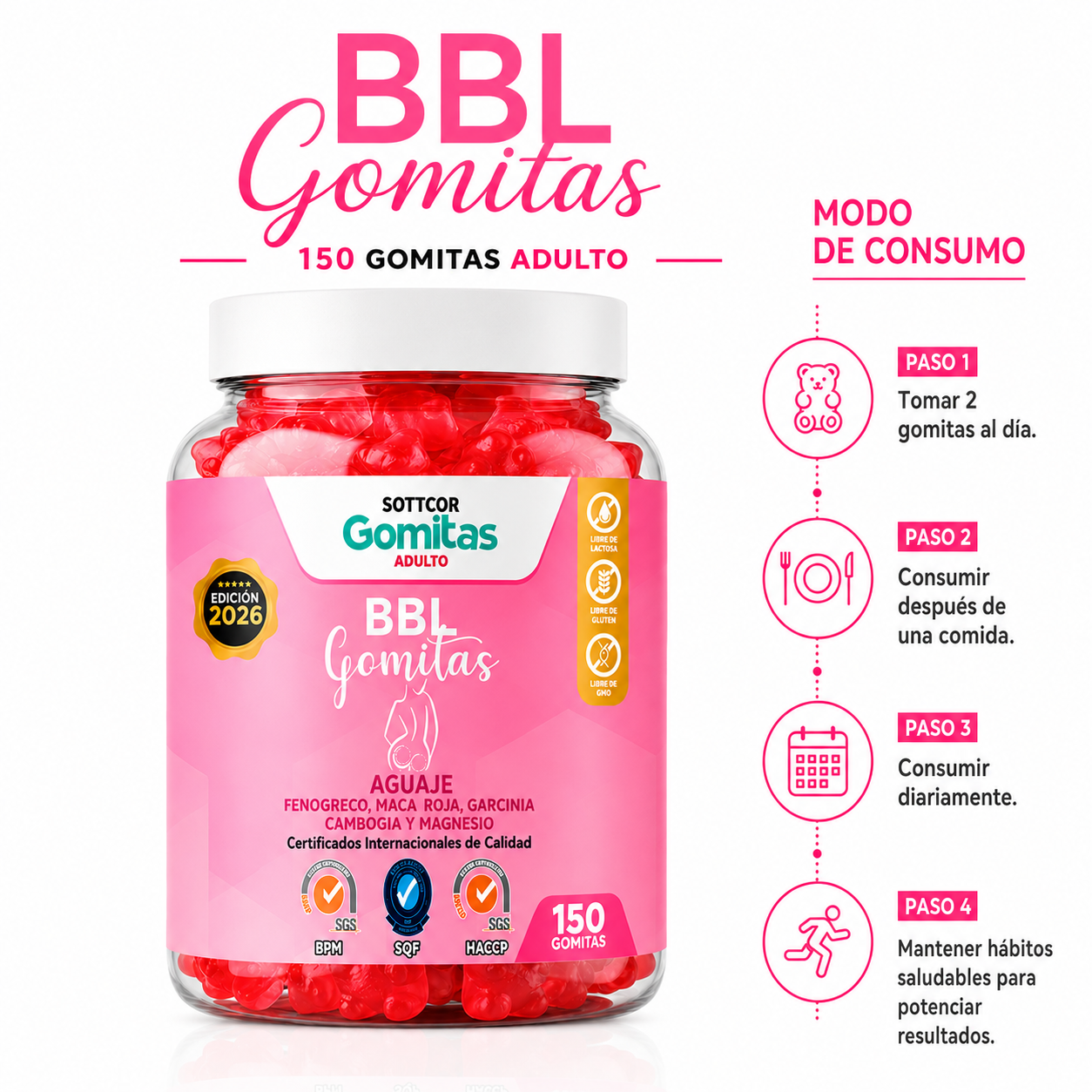 PACK 3 GOMITAS DE AGUAJE BBL ADULTOS SOTTCOR LABS 150 UNIDADES - 3