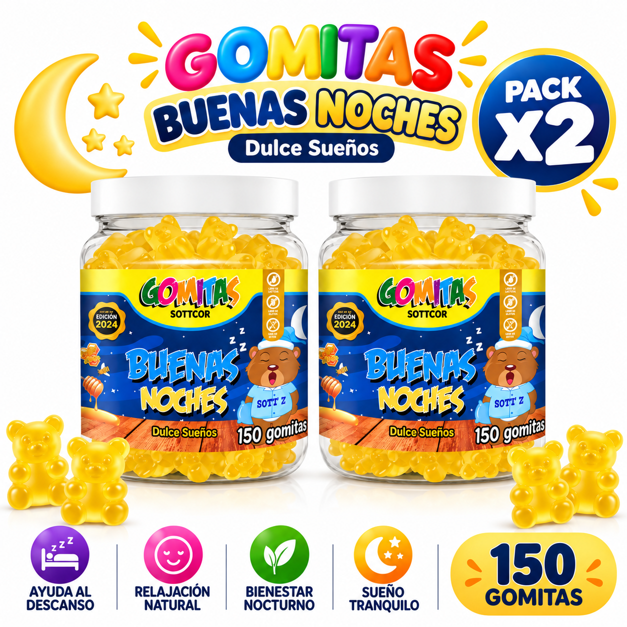PACK 2 GOMITAS BUENAS NOCHES PARA NIÑOS 300 GOMITAS SOTTCOR LABS - 1