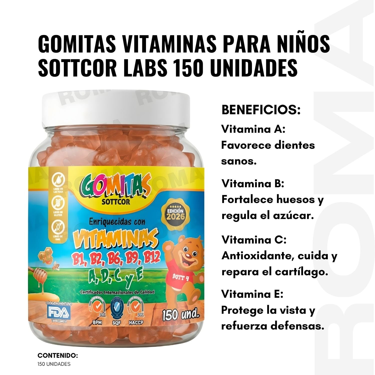 PACK 2 GOMITAS VITAMINAS PARA NIÑOS SOTTCOR LABS 150 UNIDADES - 2