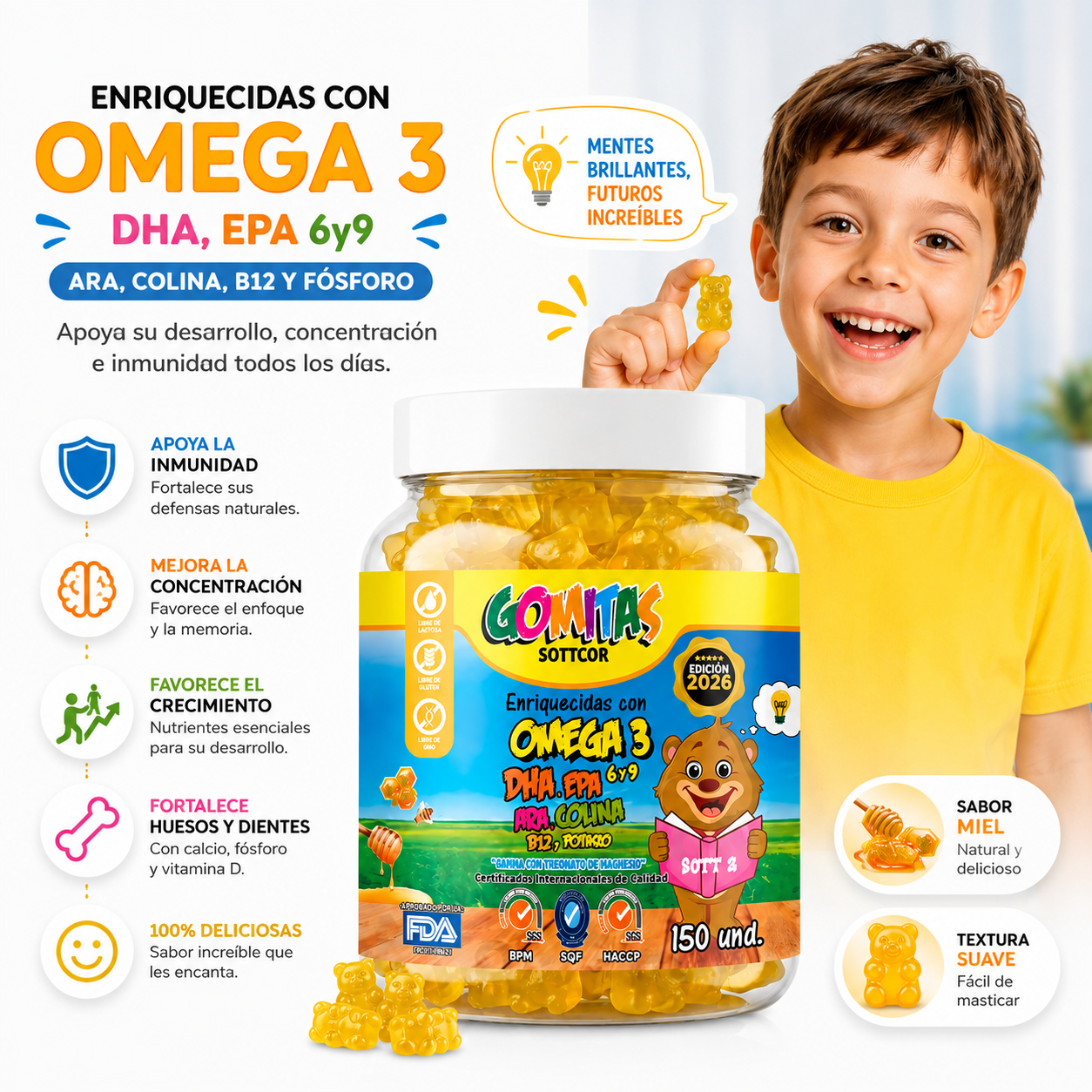 GOMITAS OMEGA 3 PARA NIÑOS SOTTCOR LABS 150 UNIDADES - 2