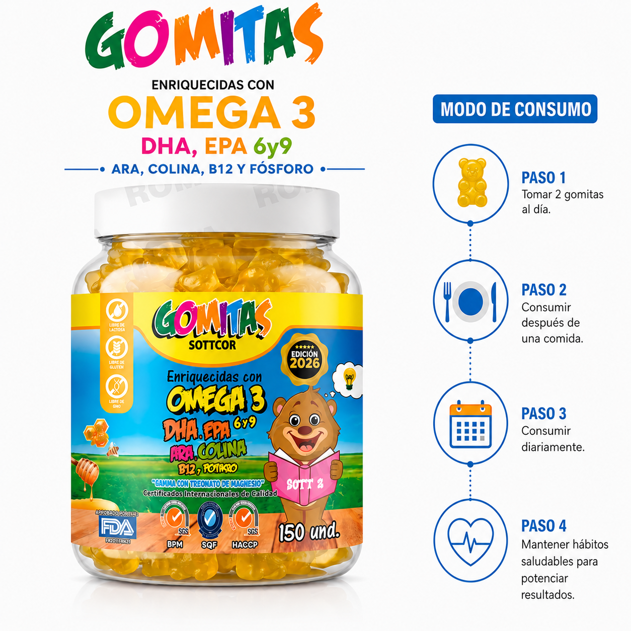 GOMITAS OMEGA 3 PARA NIÑOS SOTTCOR LABS 150 UNIDADES - 3