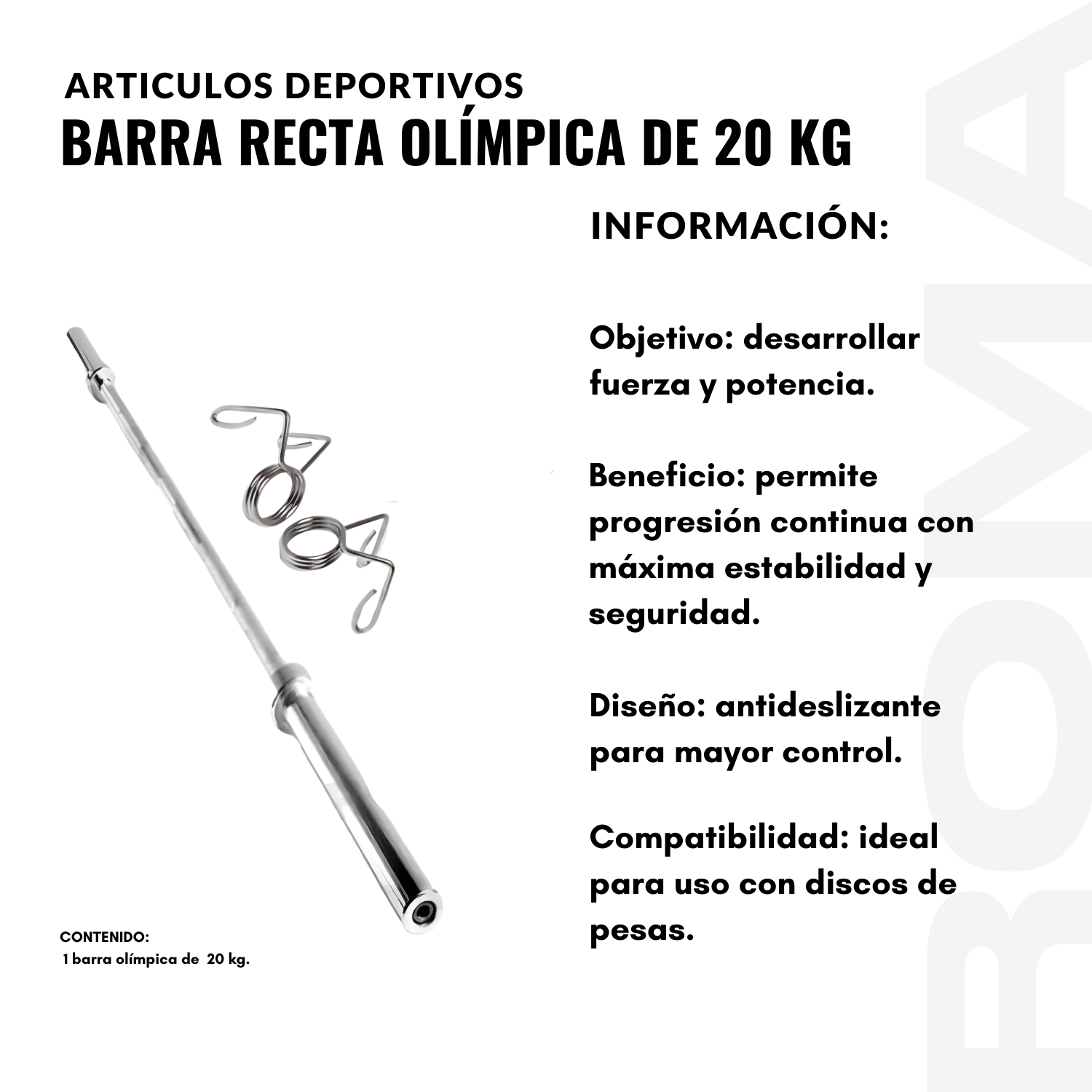 BARRA RECTA OLÍMPICA 20 KG - 2