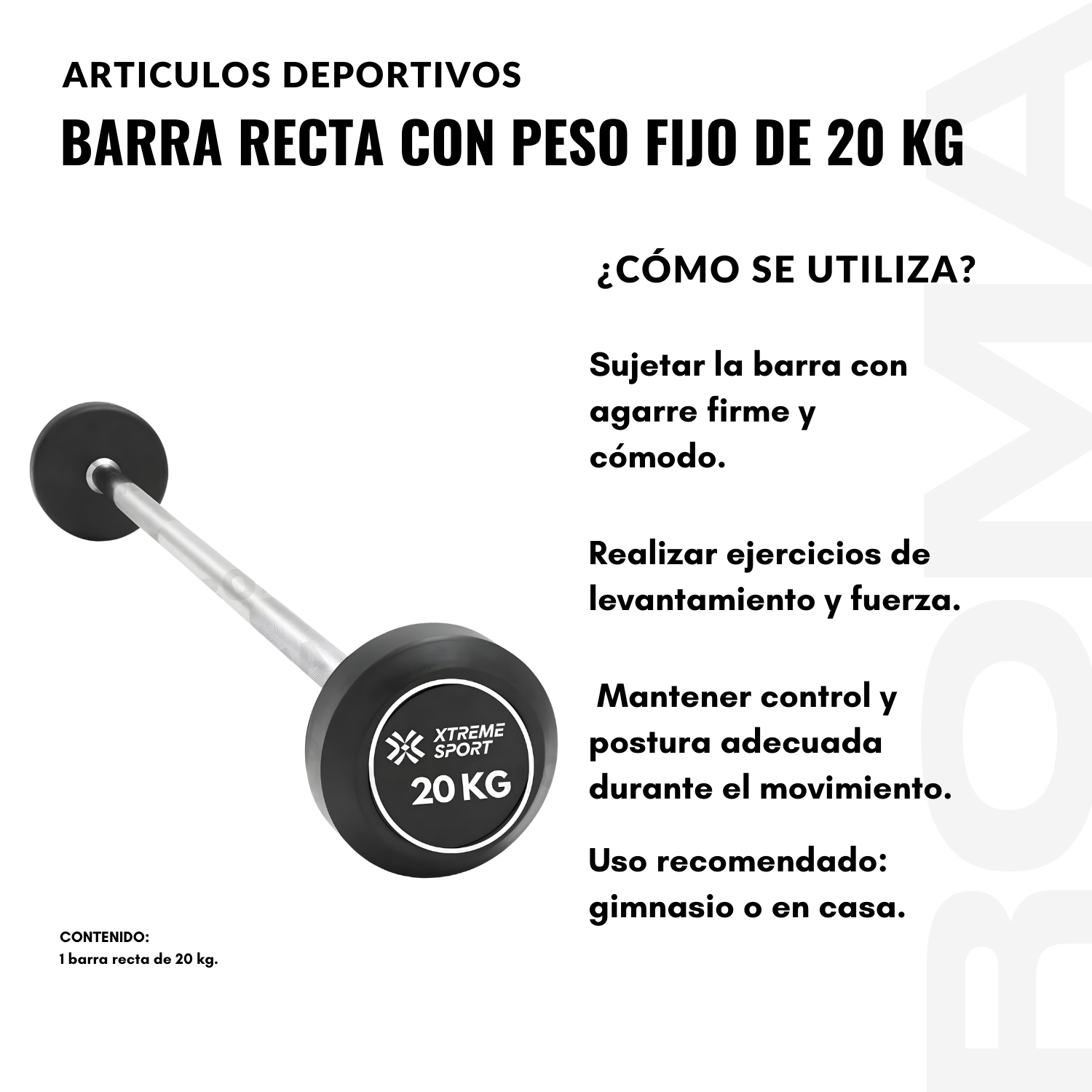 BARRA RECTA CON PESO FIJO DE 20 KG - 3