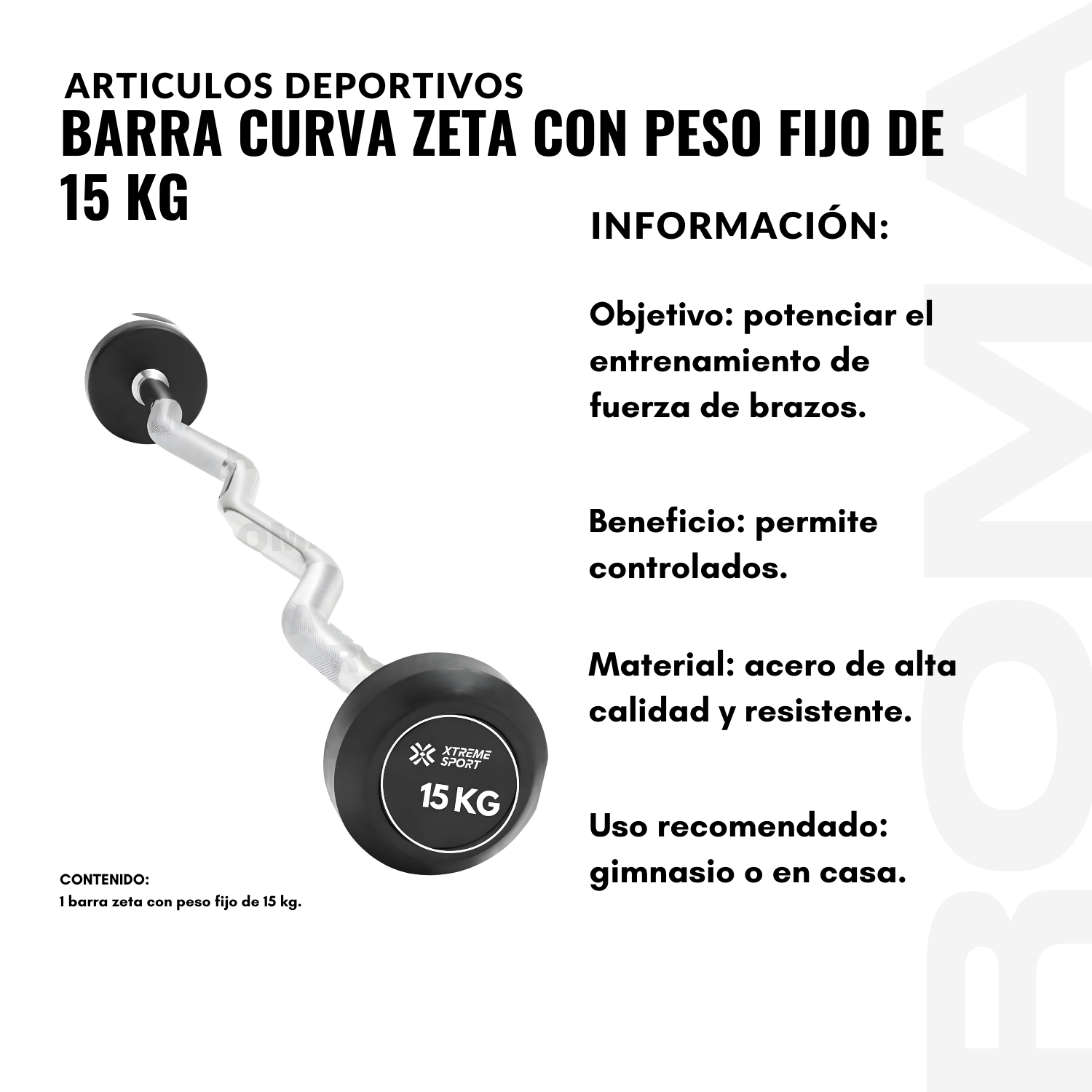 BARRA Z CON PESO FIJO DE 15 KG - 2