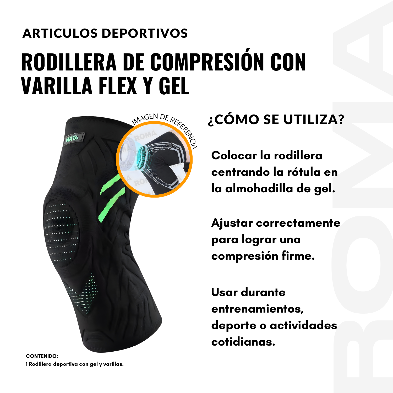 RODILLERA DE COMPRESIÓN CON VARILLA FLEX Y GEL - 3