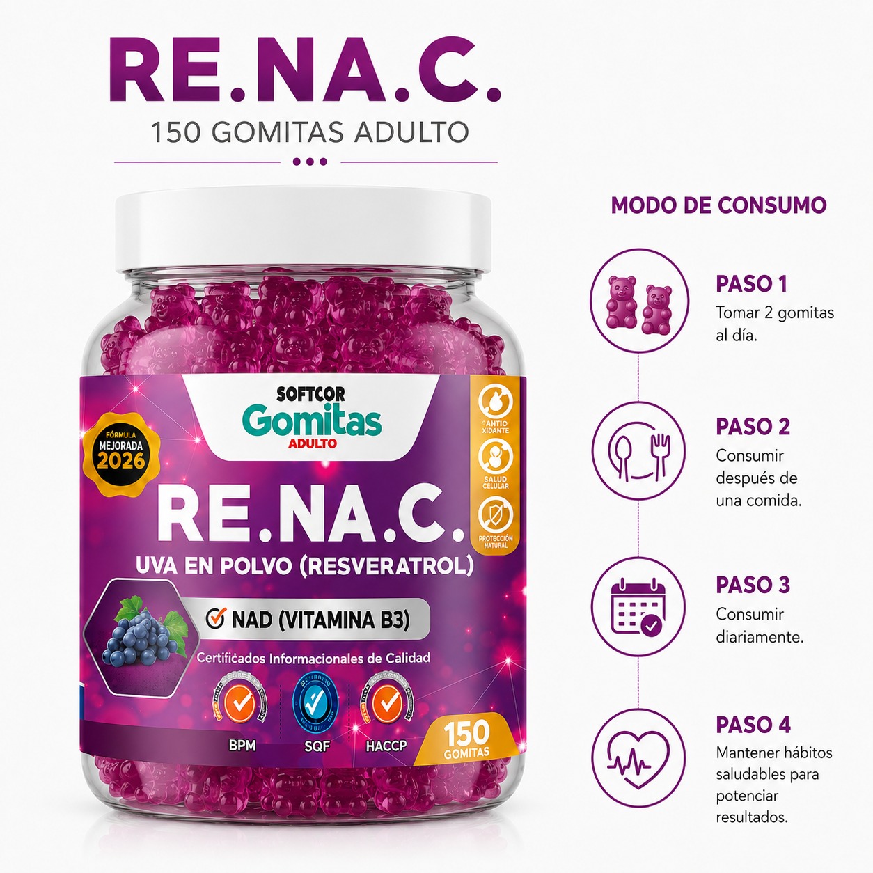 GOMITAS RESVERATROL PARA ADULTOS 150 GOMITAS SOTTCOR LABS - 3