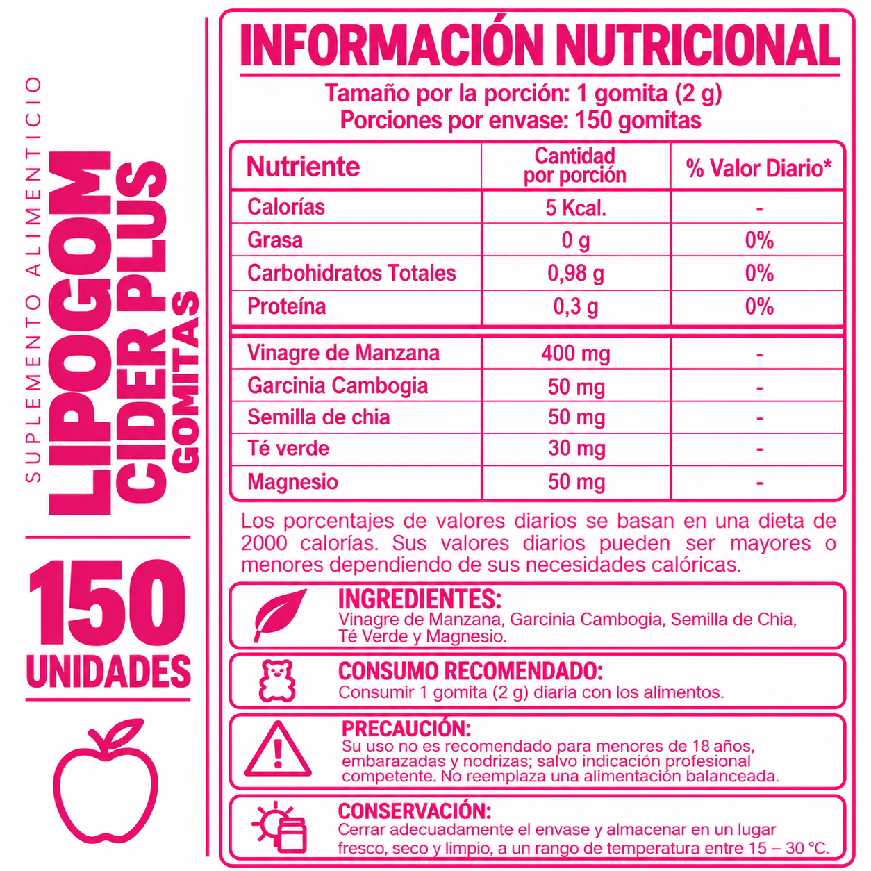 GOMITAS LIPOGOM CIDER PLUS PARA ADULTOS 150 GOMITAS SOTTCOR LABS - 2
