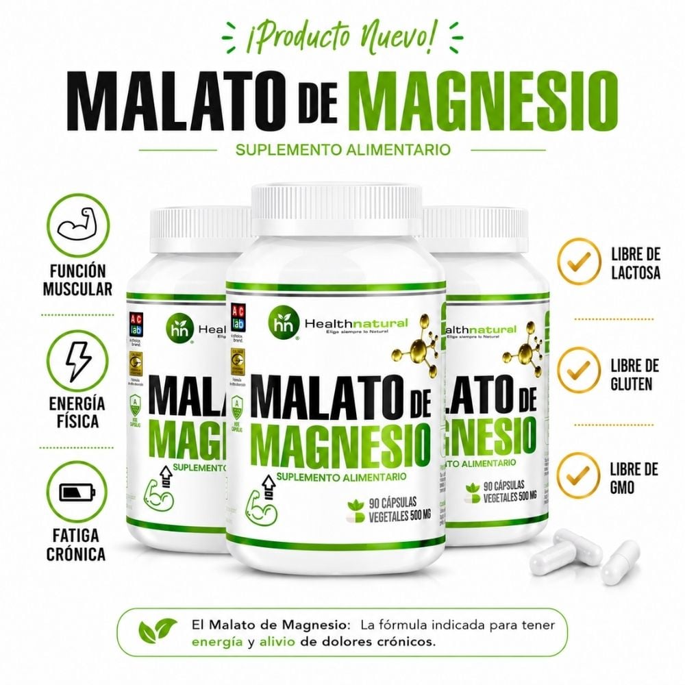 PACK 3 MALATO DE MAGNESIO HEALTHNATURAL 1500MG - 1