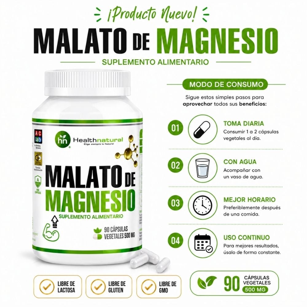 PACK 3 MALATO DE MAGNESIO HEALTHNATURAL 1500MG - 3