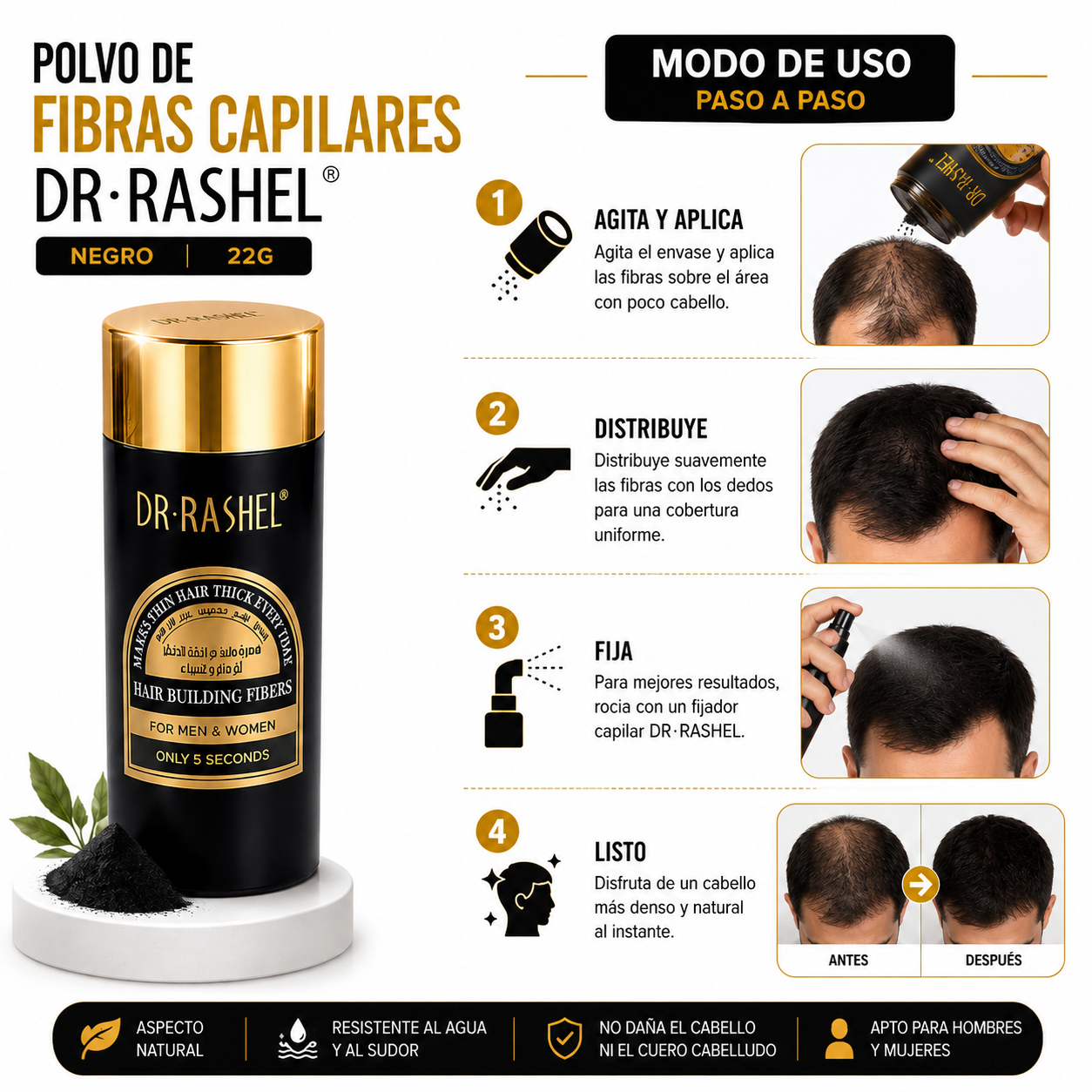 POLVO DE FIBRAS CAPILARES NEGRO 22G DR RASHEL - 3