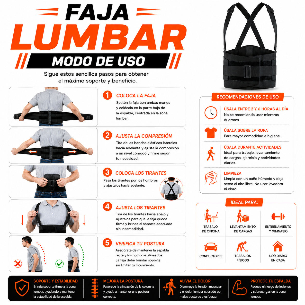 PACK PISTOLA MASAJEADORA 720 Y FAJA LUMBAR L - 5