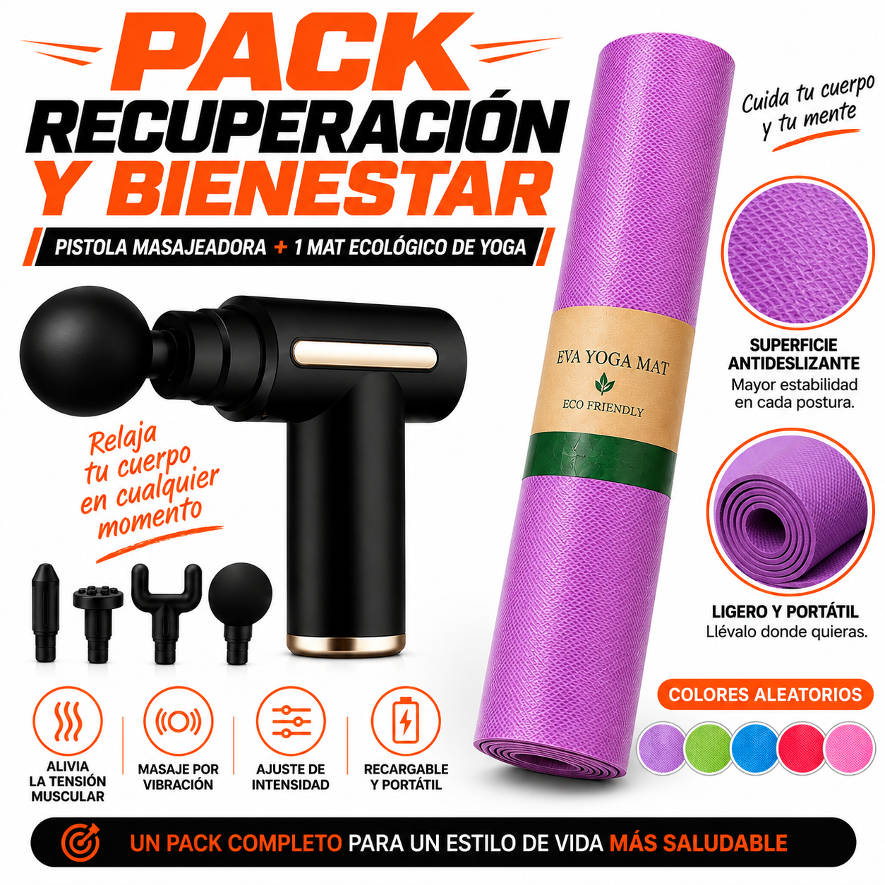 PACK PISTOLA MASAJEADORA 720 Y MAT ECOLOGICO DE YOGA - 1