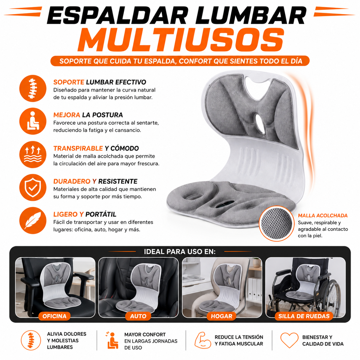 PACK PISTOLA MASAJEADORA 720 Y ESPALDAR LUMBAR MULTIUSOS - 4