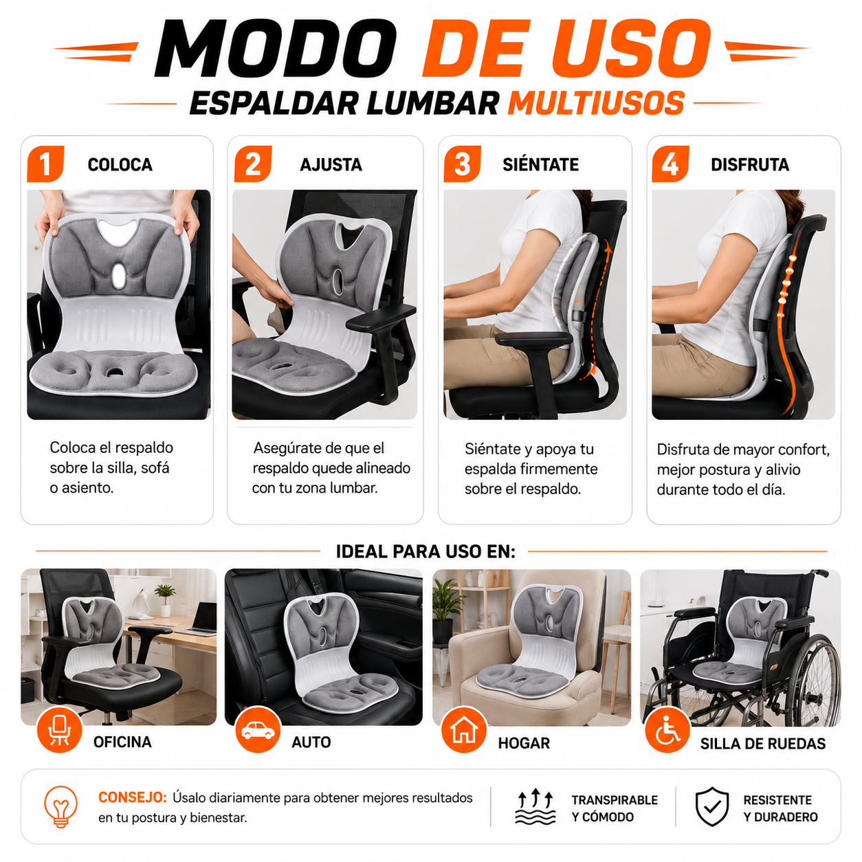 PACK PISTOLA MASAJEADORA 720 Y ESPALDAR LUMBAR MULTIUSOS - 5