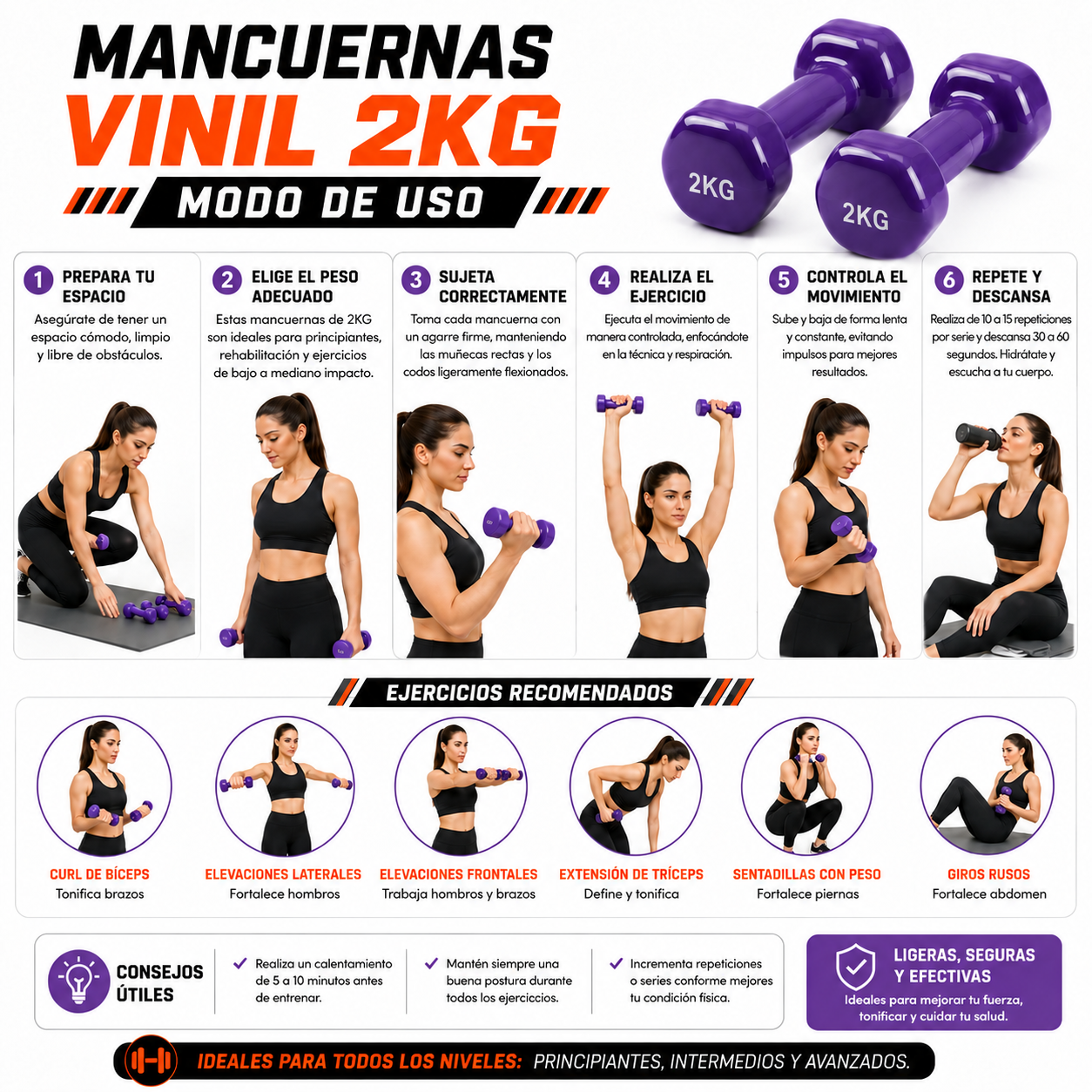 PACK PISTOLA MASAJEADORA 720 Y MANCUERNA VINIL 2KG - 5
