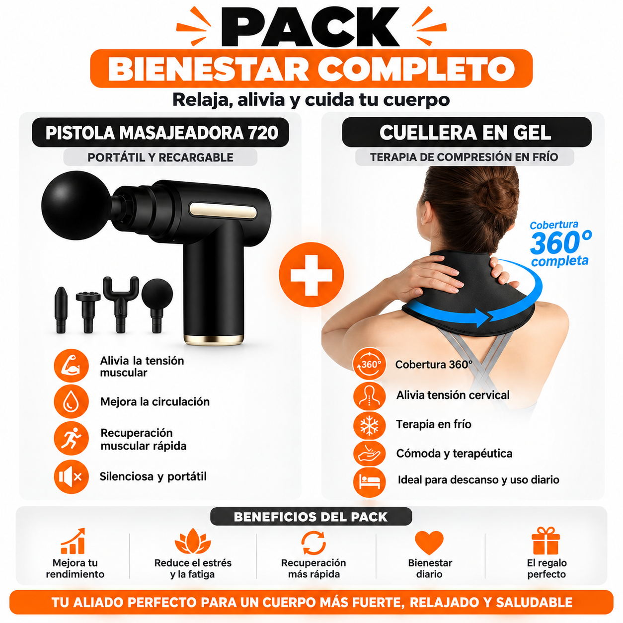 PACK PISTOLA MASAJEADORA 720 Y CUELLERA EN GEL - 1