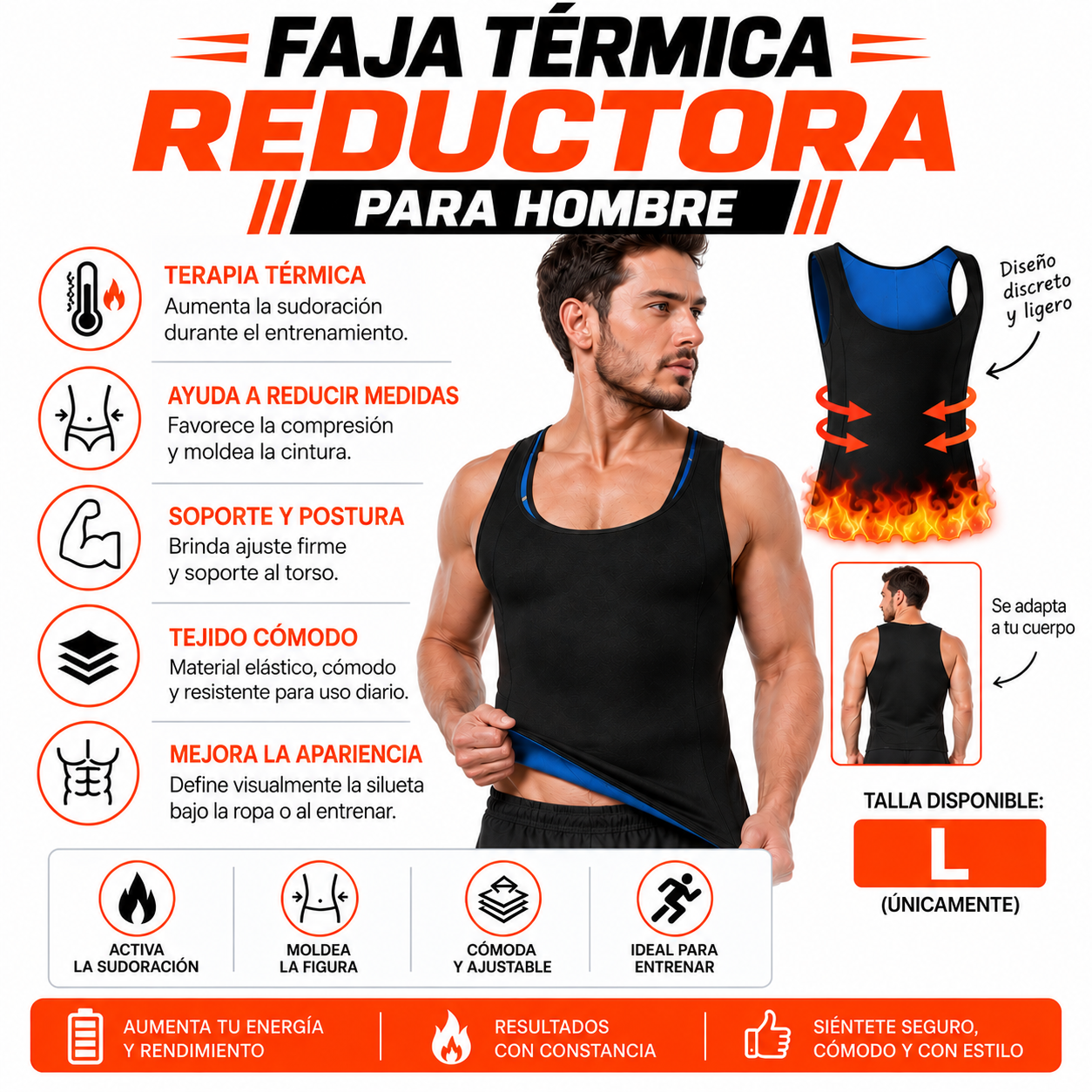 PACK PISTOLA MASAJEADORA 720 Y FAJA TERMICA REDUCTORA PARA HOMBRE L - 4