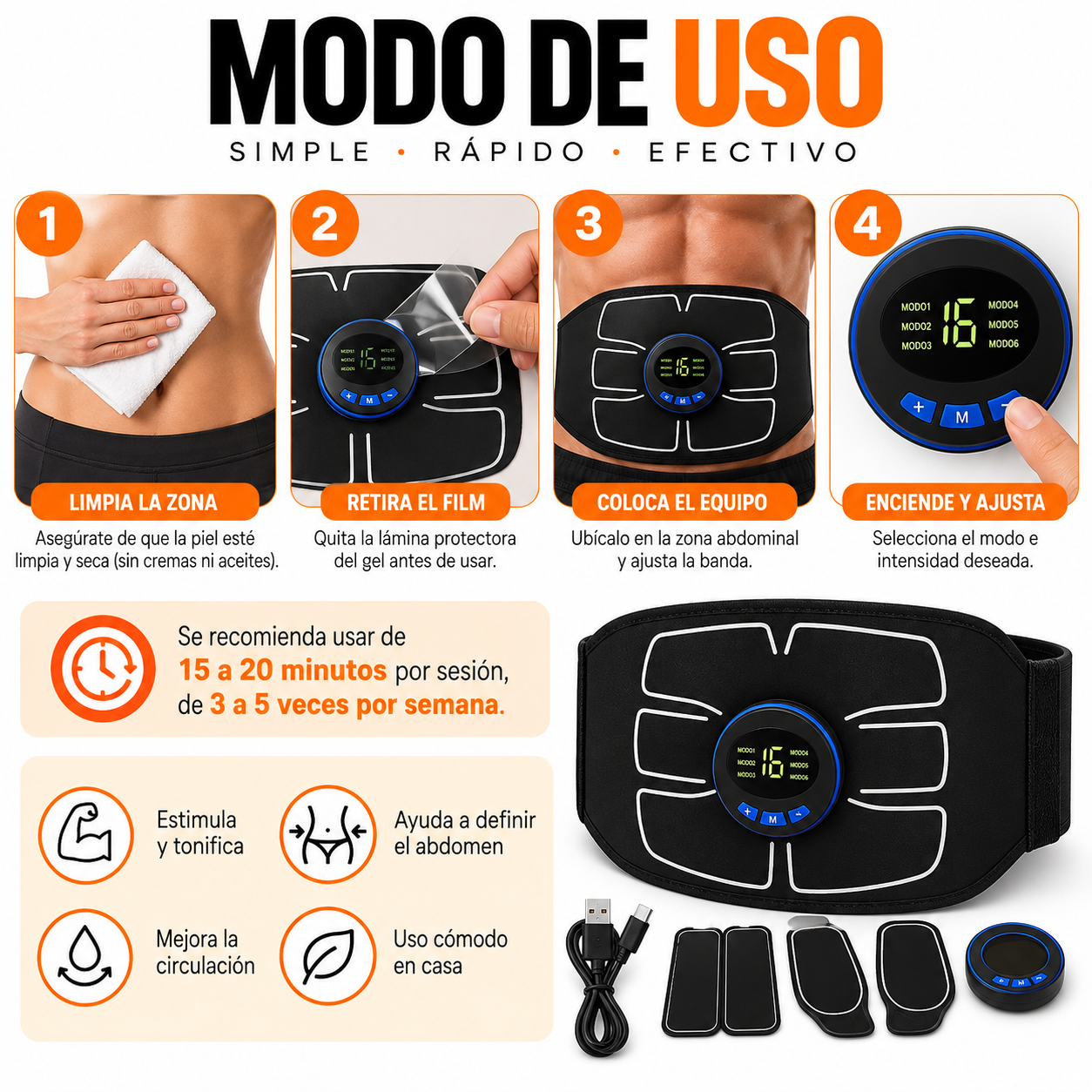PACK DE PISTOLA MASAJEADORA 720 Y ELECTROESTIMULADOR TONIFICANTE PARA ABDOMINALES - 5