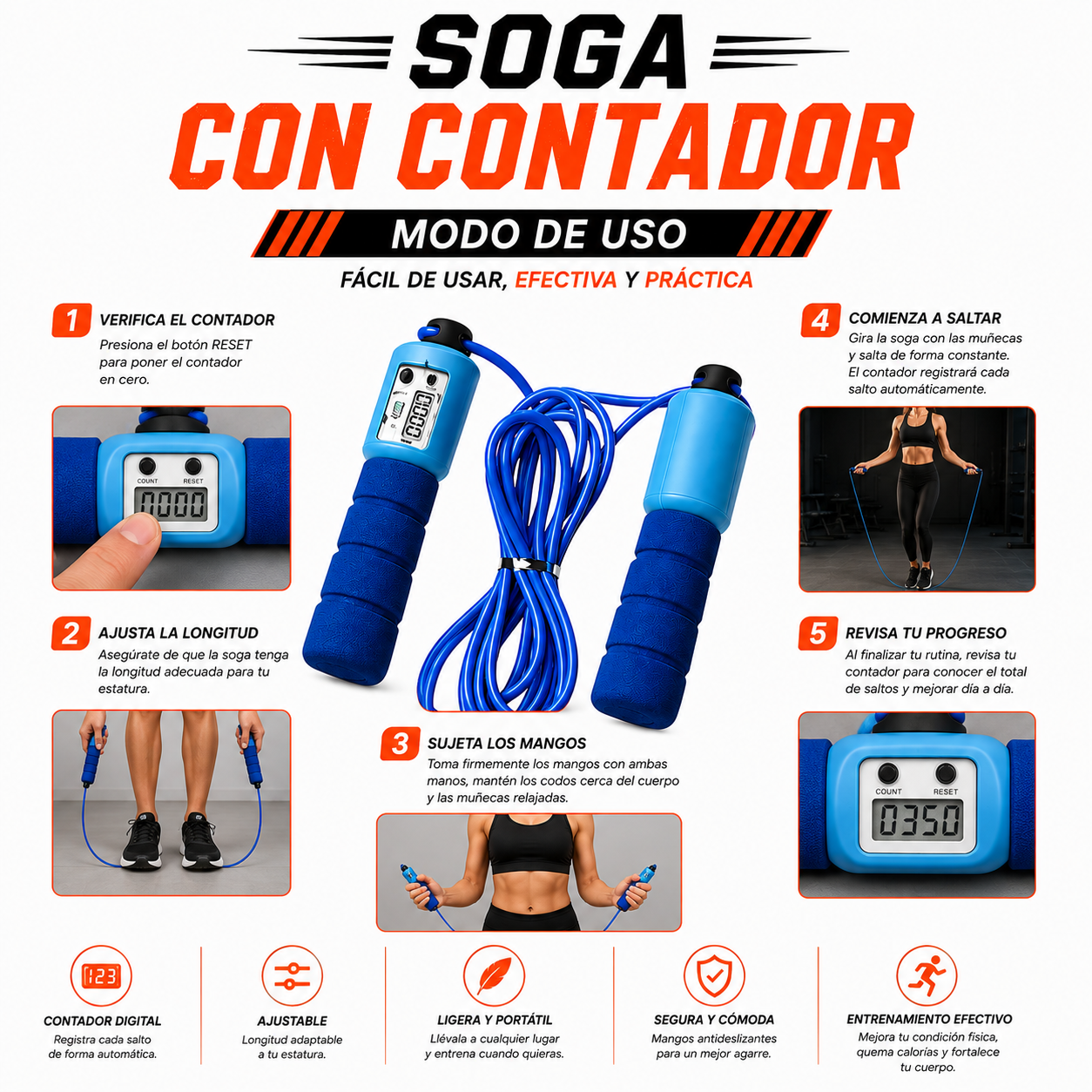 PACK PISTOLA MASAJEADORA 720 Y SOGA CON CONTADOR - 5
