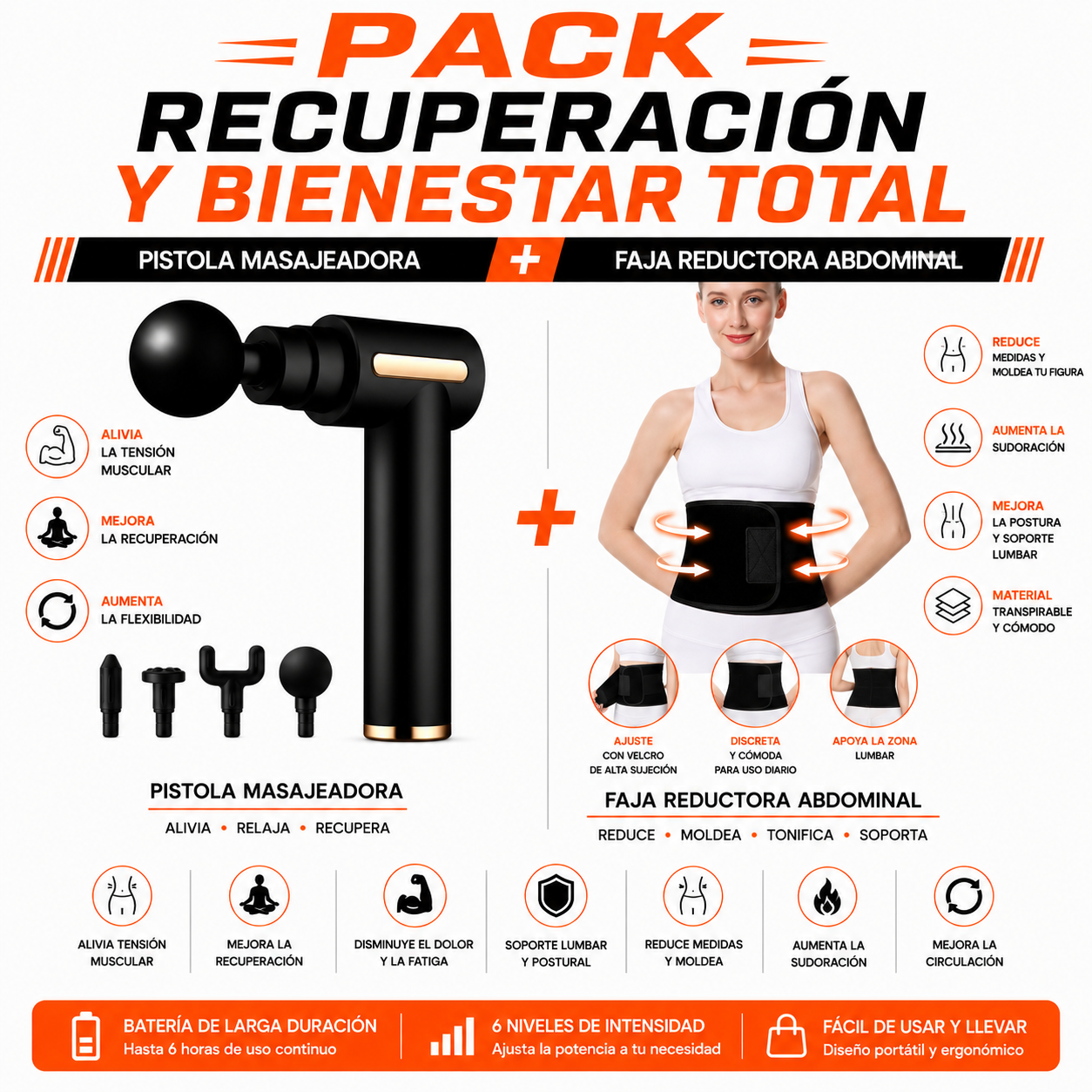 PACK PISTOLA MASAJEADORA 720 Y FAJA REDUCTORA ABDOMINAL - 1