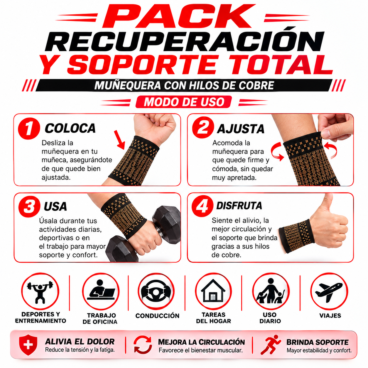 PACK PISTOLA MASAJEADORA 720 Y MUÑEQUERA CON HILO DE COBRE - 5