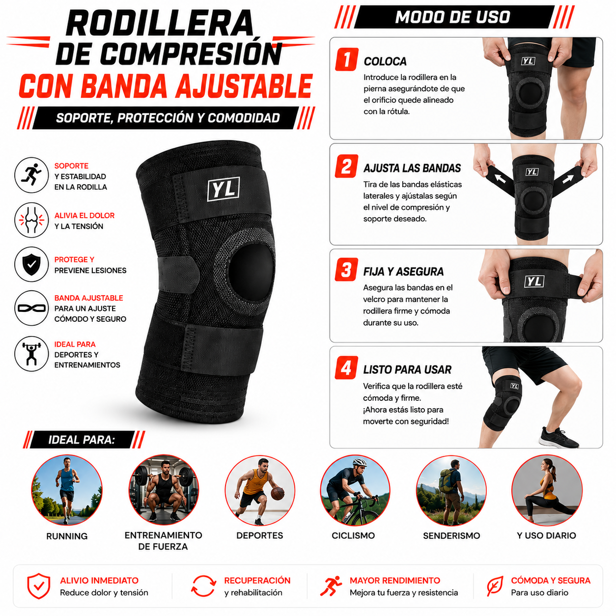 PACK PISTOLA MASAJEADORA 720 Y RODILLERA DE COMPRESION CON BANDA AJUSTABLE - 5
