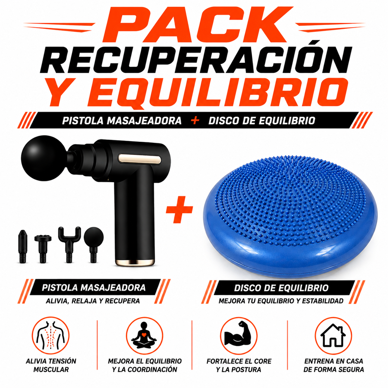 PACK PISTOLA MASAJEADORA 720 Y DISCO DE EQUILIBRIO - 1