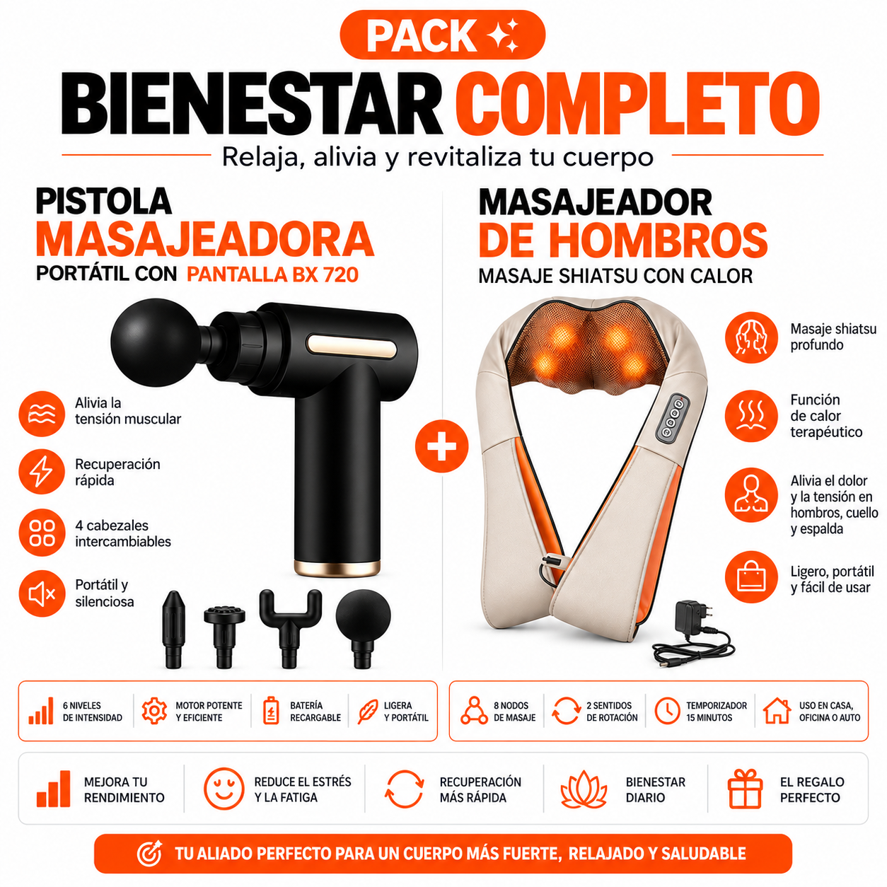 PACK PISTOLA MASAJEADORA 720 Y MASAJEADOR DE HOMBRO - 1