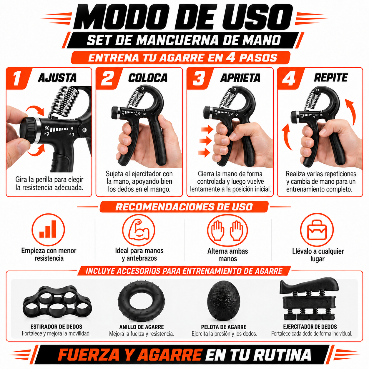 PACK PISTOLA MASAJEADORA 720 Y SET MANCUERNA DE MANO - 5