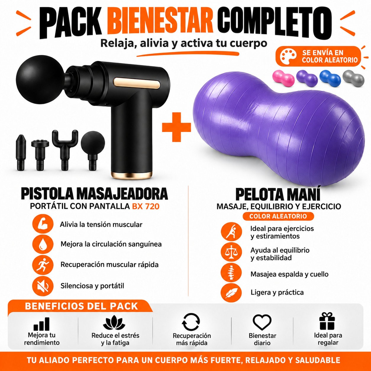 PACK DE PISTOLA MASAJEADORA 720 Y PELOTA DE MANI - 1