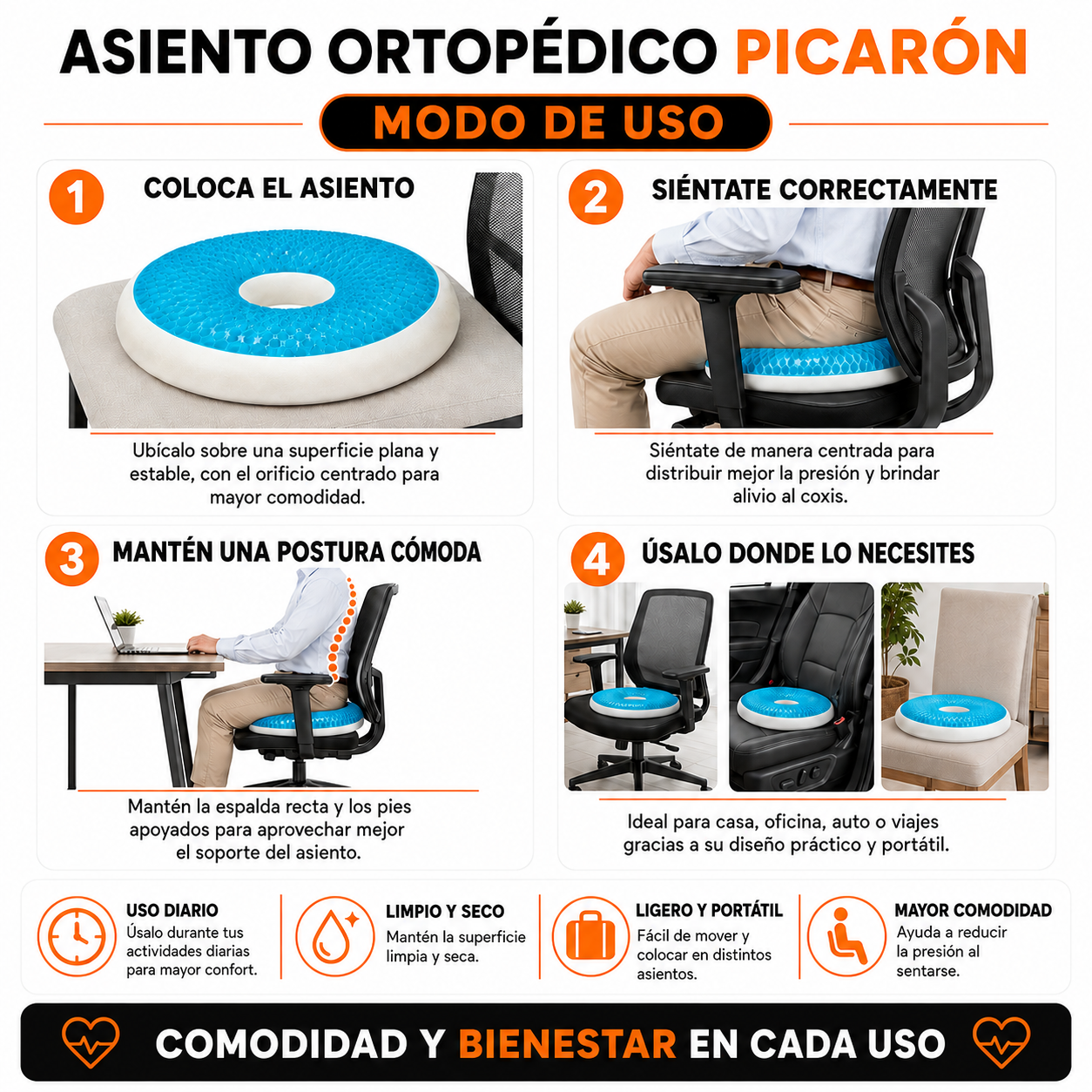 PACK PISTOLA MASAJEADORA 720 Y ASIENTO ORTOPEDICO PICARON - 5