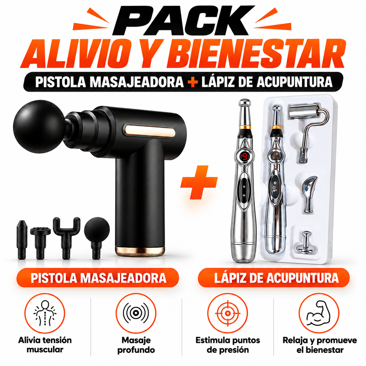 PACK PISTOLA MASAJEADORA 720 Y LAPIZ DE ACUPUNTURA - 1