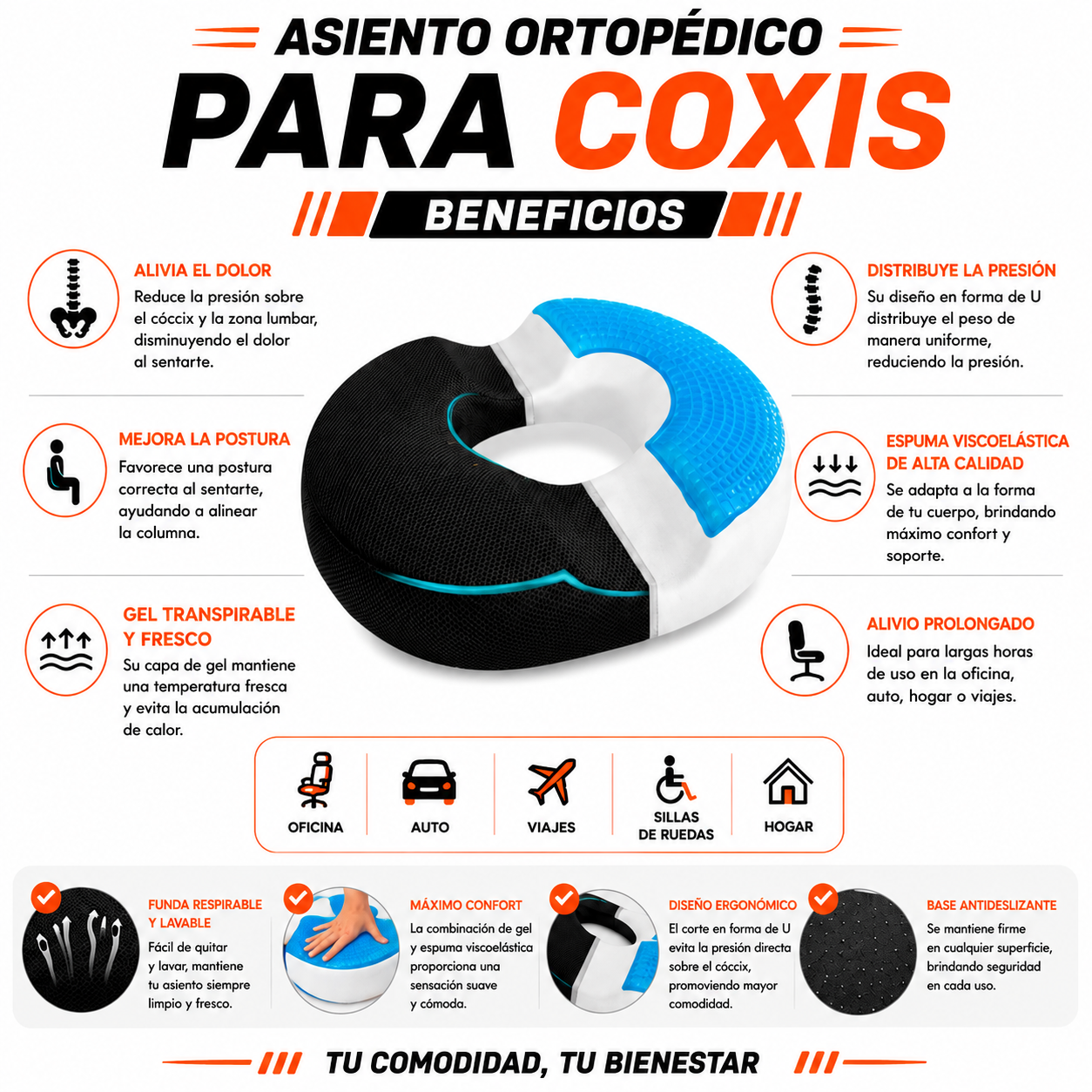 PACK PISTOLA MASAJEADORA 720 Y ASIENTO ORTOPEDICO PARA COXIS - 4